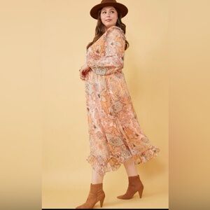 Hayden Long Sleeve Paisley Dress in Pink and Orange